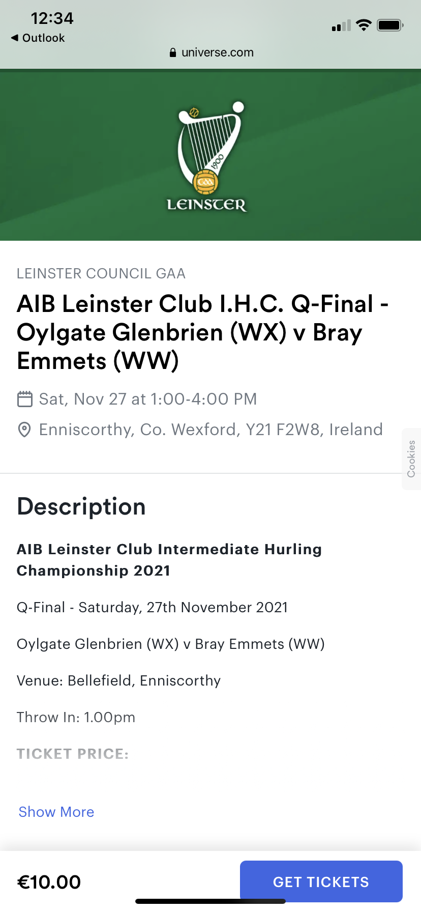 Tickets for Leinster Club IHC Bray Emmets v Oylegate Glenbrien