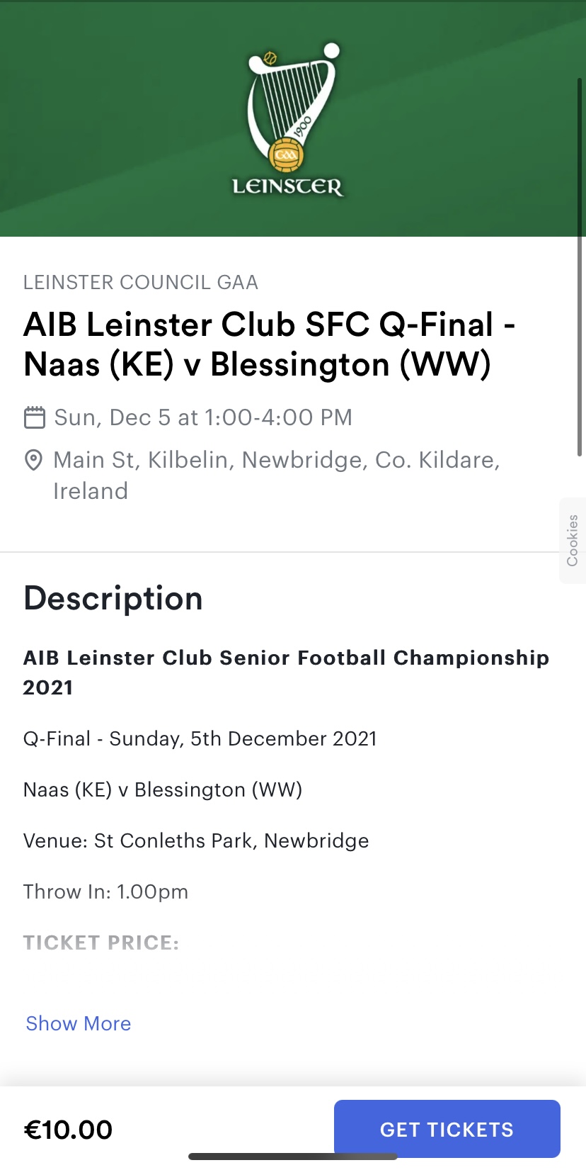 Tickets for Leinster Club SFC Blessington v Naas