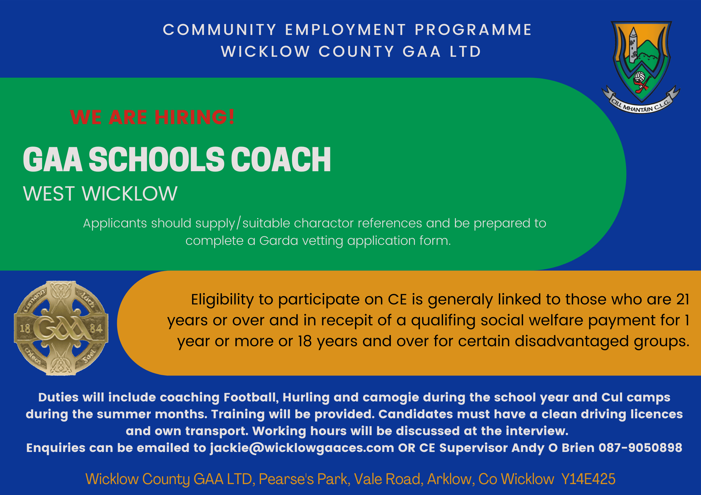 Community Employment Programme – GAA Schools Coach x3