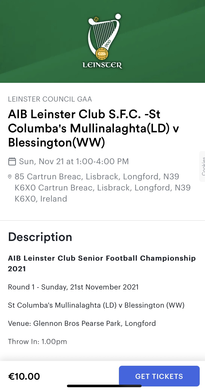 Tickets for Leinster Club SFC Blessington v Mullinalaghta