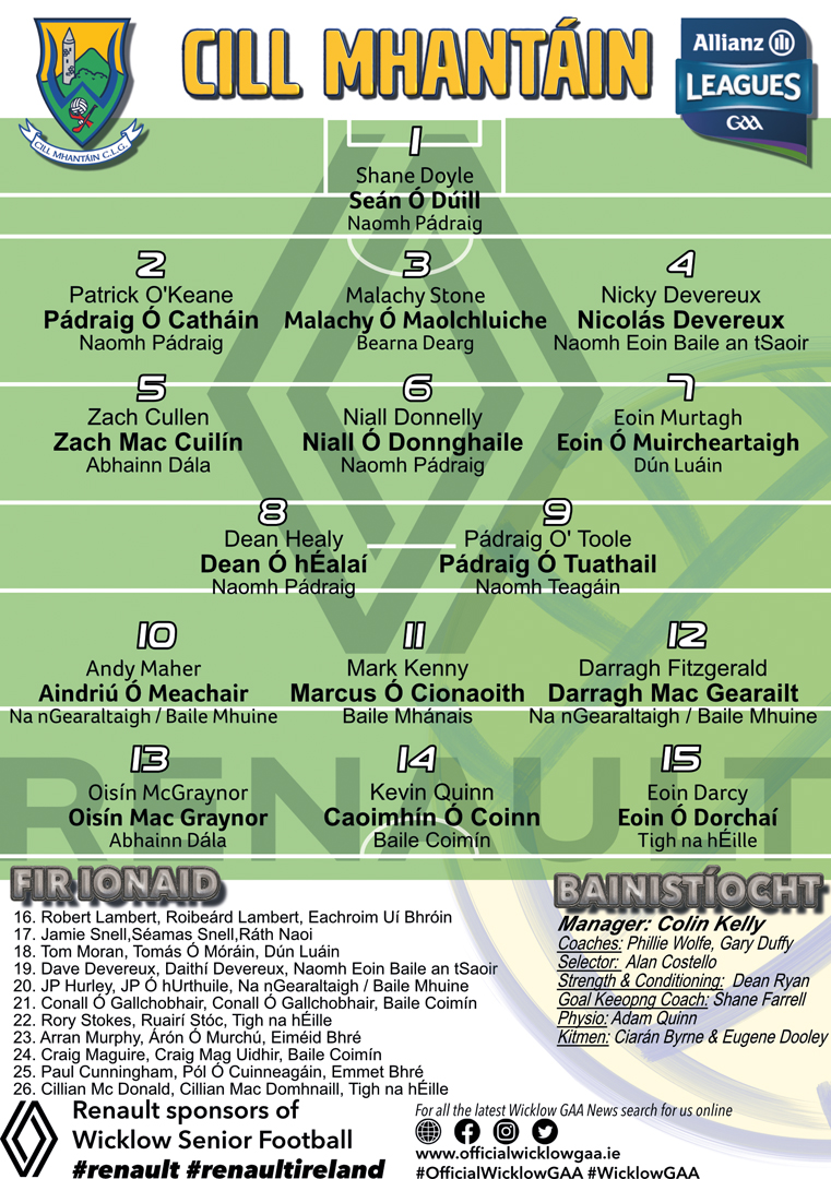 Allianz Football League Fixtures 2023 - Wicklow GAA