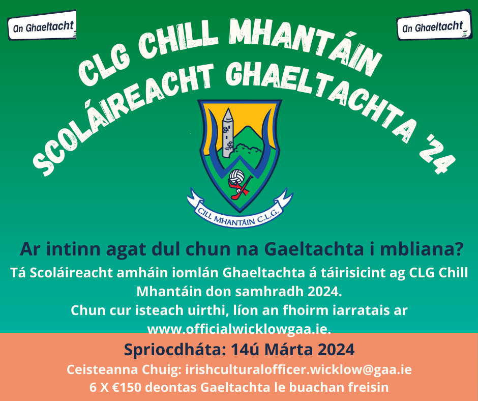 Scoláireachtaí Gaeltachta CLG Chill Mhantáin 2024